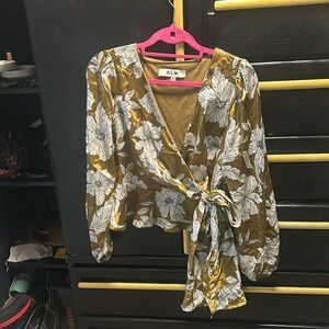 Shimmery sparkling gold metallic wrap crop peplum blouse